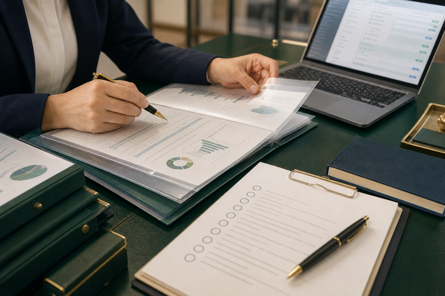 Compliance professional reviewing corporate disclosure documents